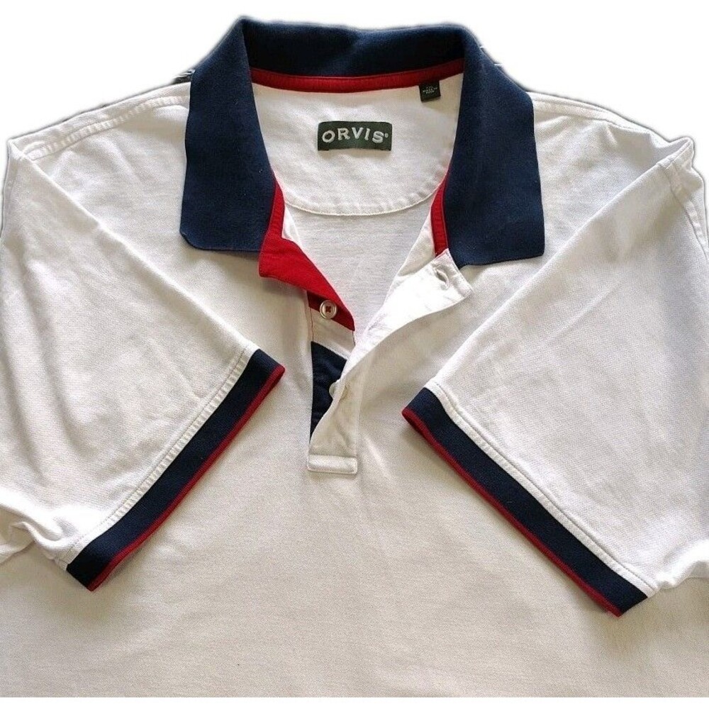 Orvis Mens XXL Polo Shirt  Pima Cotton Patriot Short Sl Coastal Golf Preppy Read